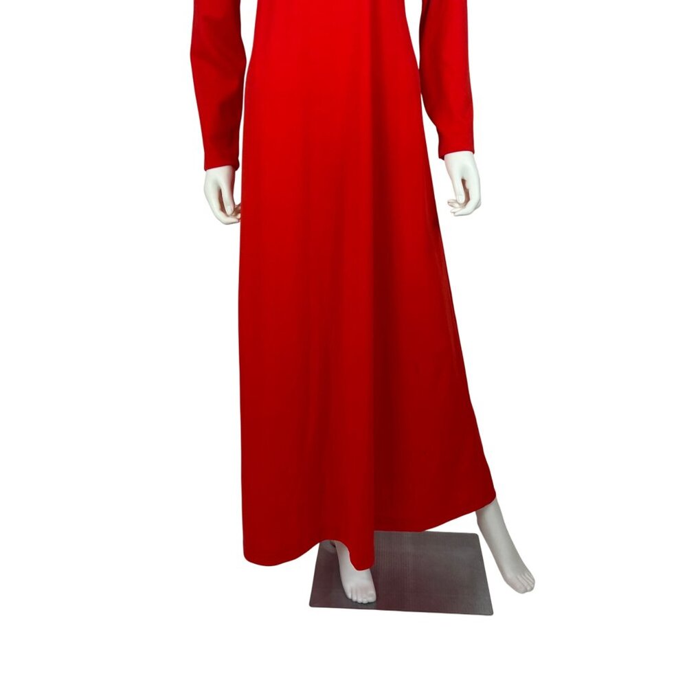 Vintage 70s Maxi Dress Womens M Red Faux Wrap Cross Tie Long Sleeve Polyester - Picture 6 of 10